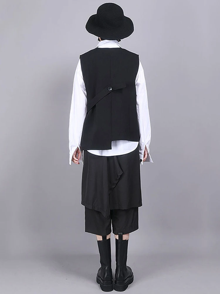 [EAM] Женская свободная черная Асимметричная жилетка большого размера с v-образным