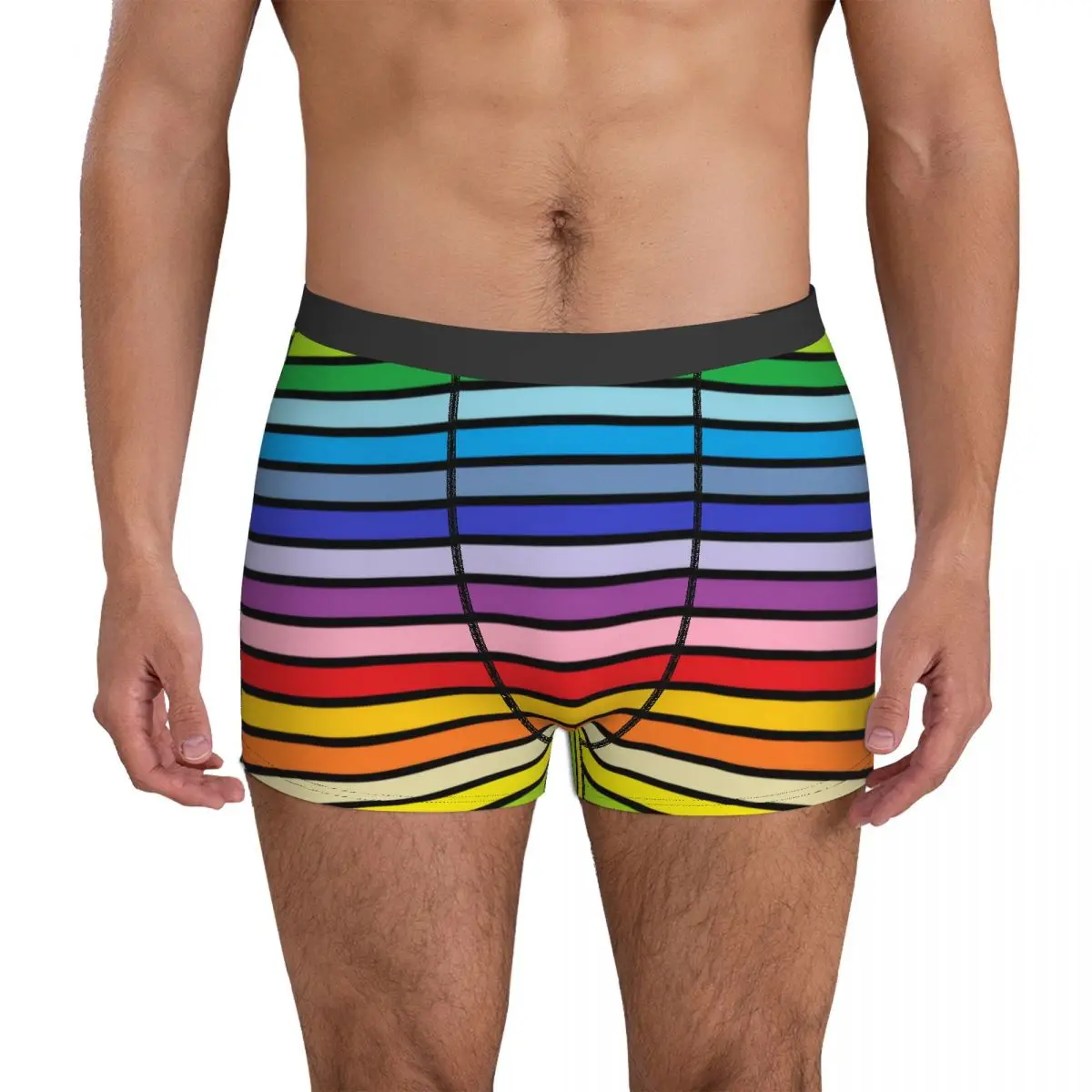 Rainbow Stripes Underwear Black Outlined Broader Spectrum Printing Boxershorts Hot Men's Underpants Stretch Shorts Briefs Gift