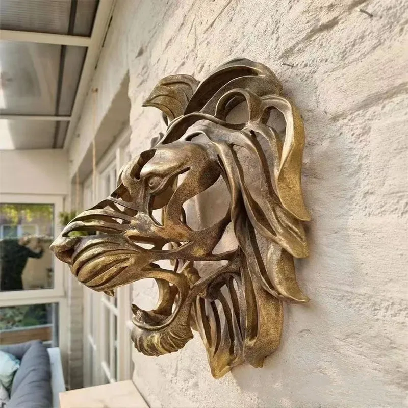 

Large Lion Head Wall Mounted Art Sculpture Gold Resin Lion Head Art Wall Luxury Decor Kitchen Wall Bedroom Dropshippin Fitment