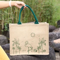 jute shopping bags for groceries with canvas handle big reusable eco hemp linen material flower large handbags bulk whosale