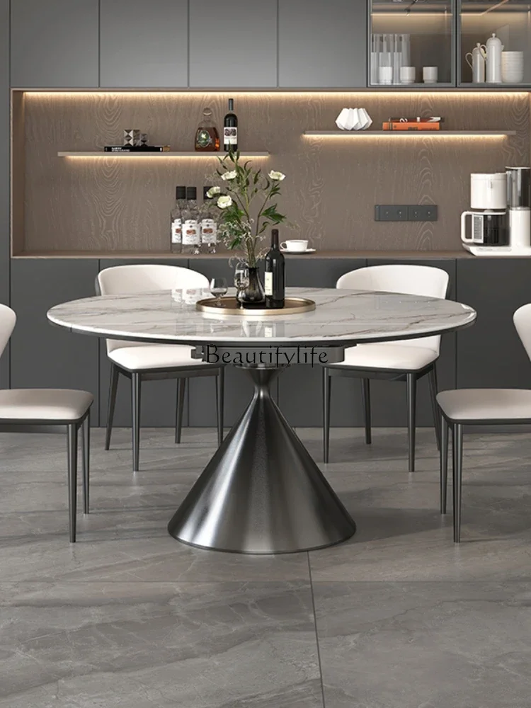 Мраморный выдвижной круглый обеденный стол Современный простой легкий
