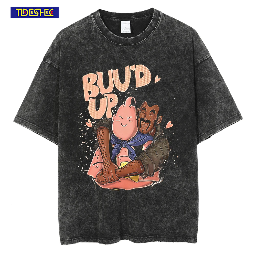 

Hip Hop Men Graphic Washed T Shirt Oversized Anime Cartoon Good Friend Printed Tshirt Short Sleeve Men Streetwear Harajuku