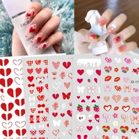 fashion personality pink plaid strawberry love bow back adhesive nail sticker nail decoration 3d maple leaf flower nail decal