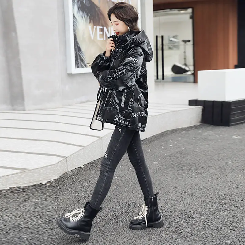 Down Thick Down Jacket for Women 2022 New Hooded Loose Oversize Printed Winter Clothes for Women Coat White Duck Down