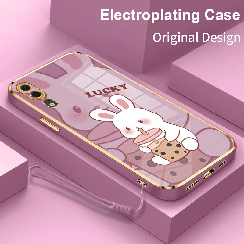 

Cute Bunny Bear Electroplating Phone Case for Huawei P20 P30 P40 Pro P30 Lite New Edition Nova 3E 4E Silicon Back Cover