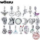 WOSTU подлинное серебро 925 пробы счастливый Шарм Циркон пчела семья бусы кулон подходит оригинальный браслет ожерелье DIY ювелирные изделия