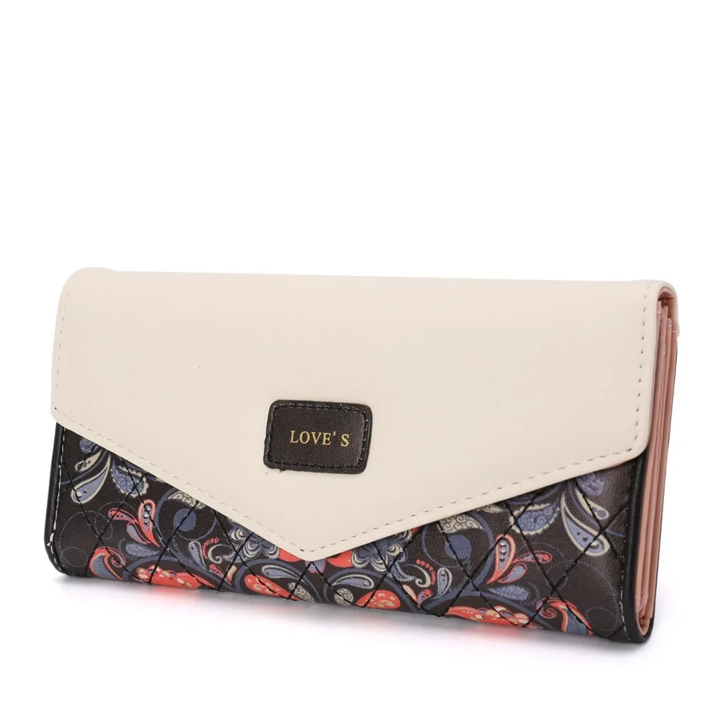 Cross-border Korean version of foreign trade small floral rhombic contrast envelope buckle ladies purse long purse with foreskin