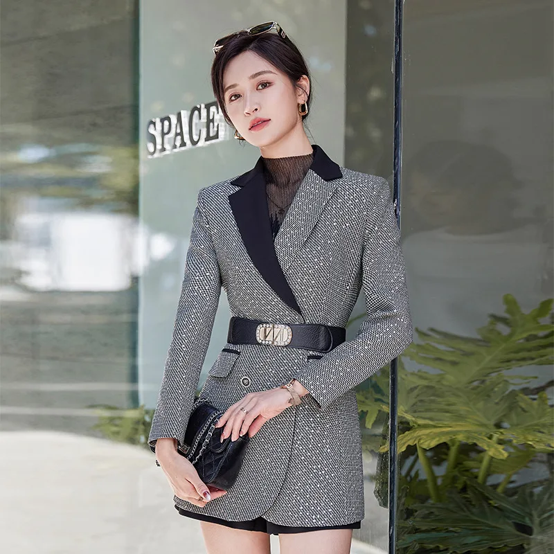 V-Neck Bling Bling Sequins Outfits Women Lady Office Business Uniform Blazer Suit Work Wear
