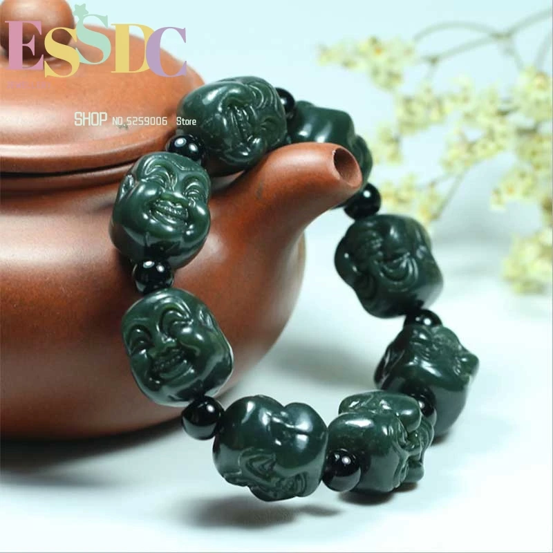 

Натуральные украшения Hetian Qingyu, яркий браслет из нефрита с амулетами для безопасности удачи