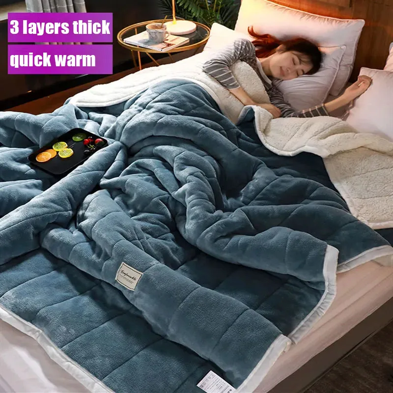

fleece blankets and throws Adult Thick Warm winter Blankets Home Super Soft duvet luxury solid Blankets On twin Bedding
