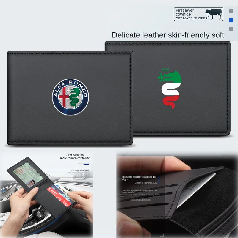 

For Alfa Romeo Giulia Giulietta 159 MITO 147 Car Accessories 1PC Premium Top Layer Cowhide Driver's License Sleeve Card Holder