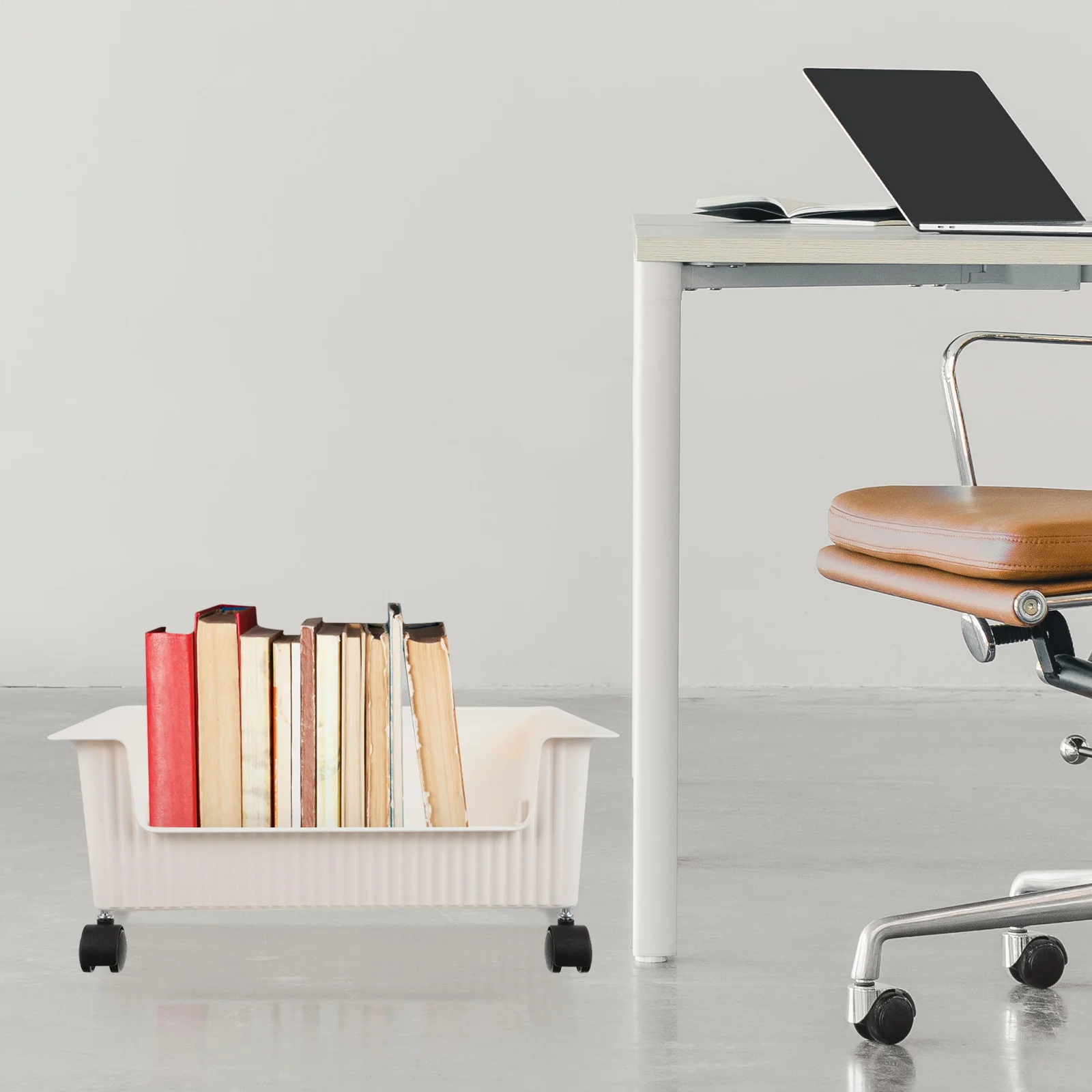 

Desk Book Shelves Storage Box with Pulleys Moveable Bookshelf Bathroom Organizer