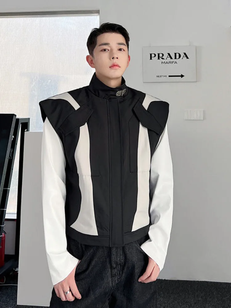 

SYUHGFA 2022 Autumn Stand Collar Fashion Personality Design Patchwork Color Vests Korean Streetwear Loose Casual Vest