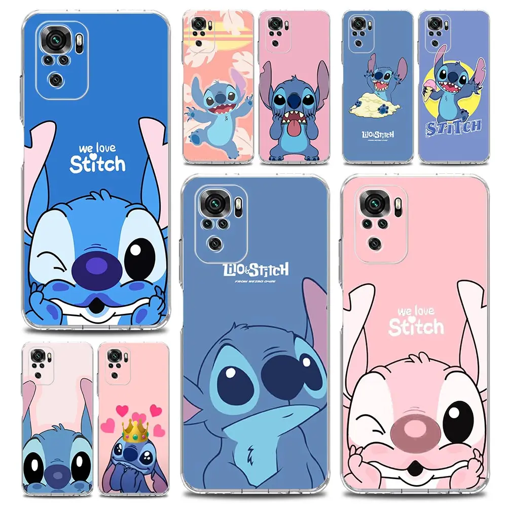 

Cute kawaii cartoon stitch Phone Case For Xiaomi Redmi Note 11 9S 9 8 10 Pro 7 8T 9C 9A 8A K40 Pro 11T 5G Soft Clear Cover Coque