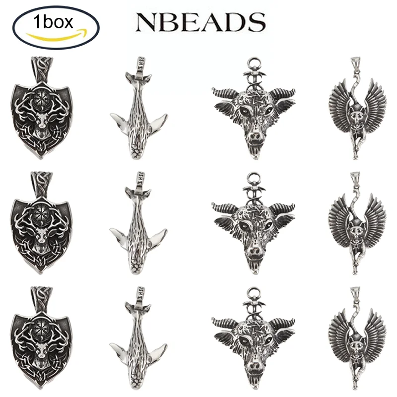 

1BOX 4 Style Animal Stainless Steel Pendant Charm Antique Charms for DIY Craft Jewelry Making Bracelet Necklace Accessories