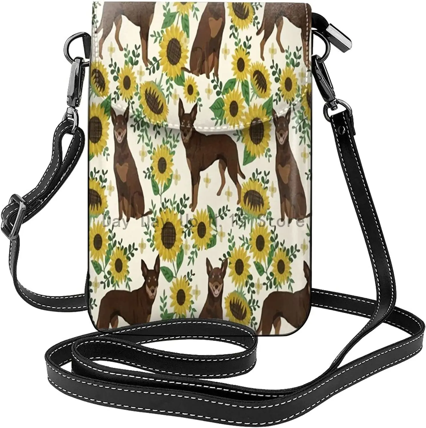 

Small Crossbody Cell Phone Purse Wallet For Women Australian Kelpie Dog Sunflowers Credit Card Slots Bag