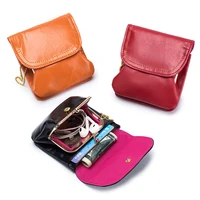 creative simple retro mini earphone bag oil waxed top layer cow leather data line pack cowhide coin pouches small items holder