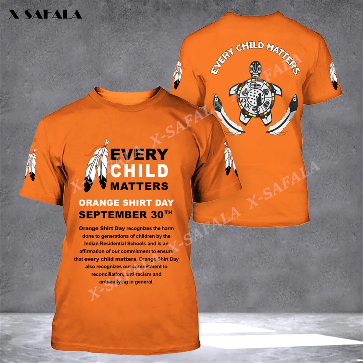 

3D Print T-Shirt Tops Tees Men Short Sleeve Casual Milk Fiber Round Neck Every Child Matters Turtle September 30th Orange Day