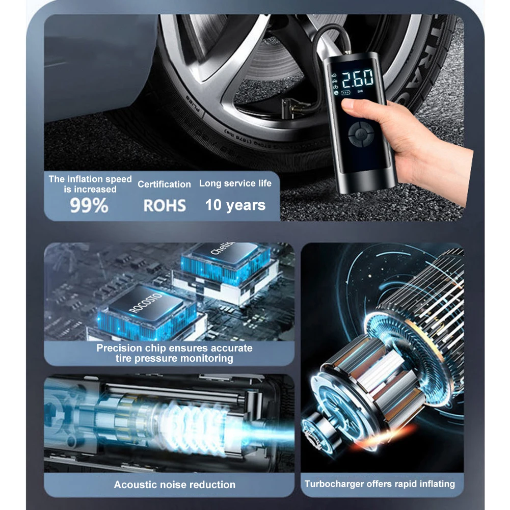 Портативный автомобильный воздушный компрессор 6000 мАч 12 В фунт/кв. Дюйм |