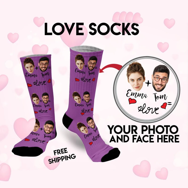 New Custom Couple Loves Plus Your Name 3D Printed Cotton Socks Fashion Face Custom Socks Custom Socks Festive Anniversary Gift
