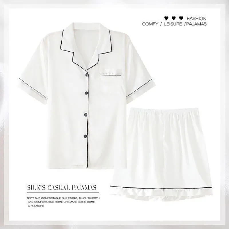 OnMelo Silk Pajamas Women's Spring And Summer Short-sleeved Shorts suit Thin Section ice silk satin ladies sexy home clothes lar