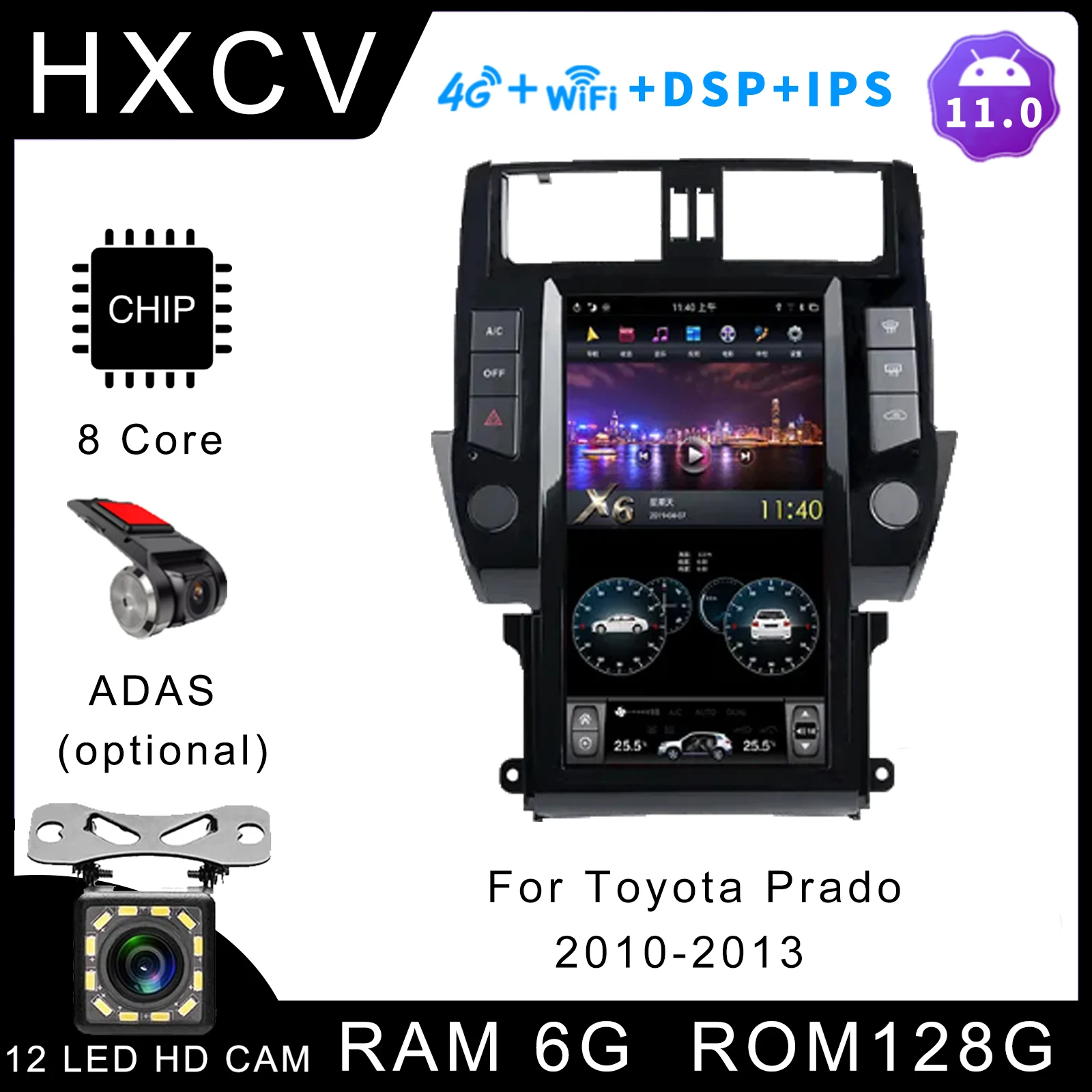 

Tesla Style Vertical Android Smart Car radio For Toyota Prado 2010- 2013 10.4 Inch gps navigator for car 4G DAB+ Carplay