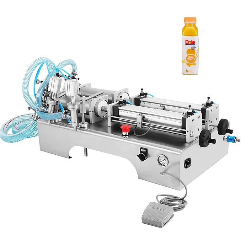 

Semi-Automatic Liquid Filling Machine For Beverage Juice Wine Milk Olive Oil Double Head Pneumatic Liquid Filler 100-1000ML