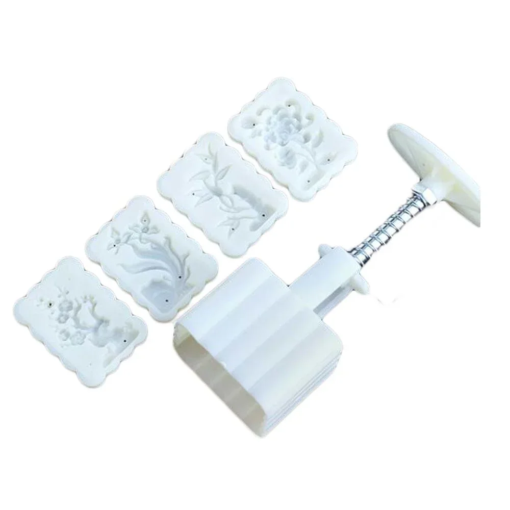 

4 Stamps Moon Cake Mold Bean Paste Cake Mold Plastic DIY Baking Mold Plum Blossoms Orchid Bamboo Chrysanthemum 45g
