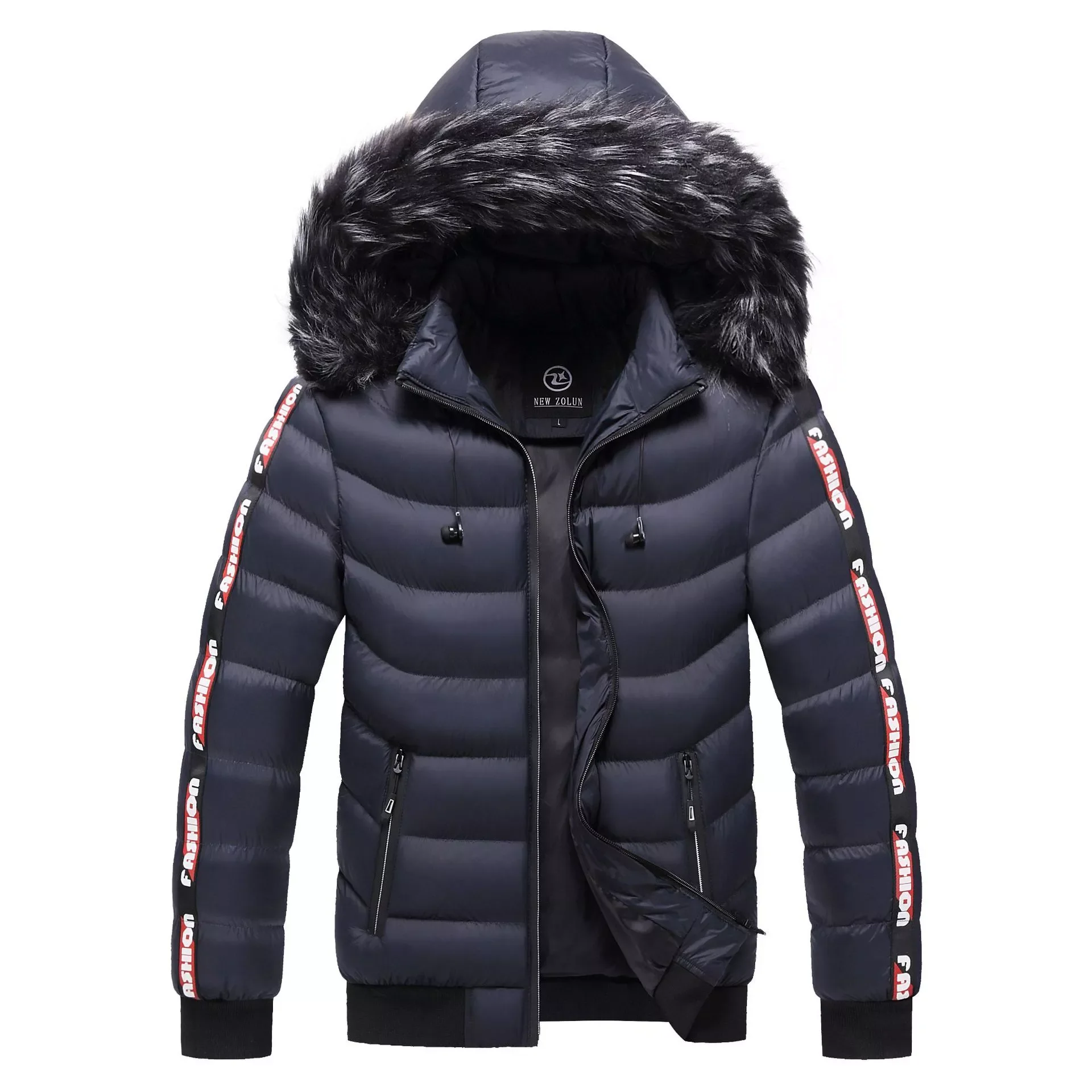 Warm Thick Hood Parkas Jacket Coat Men Casual Outwear Solid Classic Windproof Pocket Parka Men's Winter Jackets Fur Collar