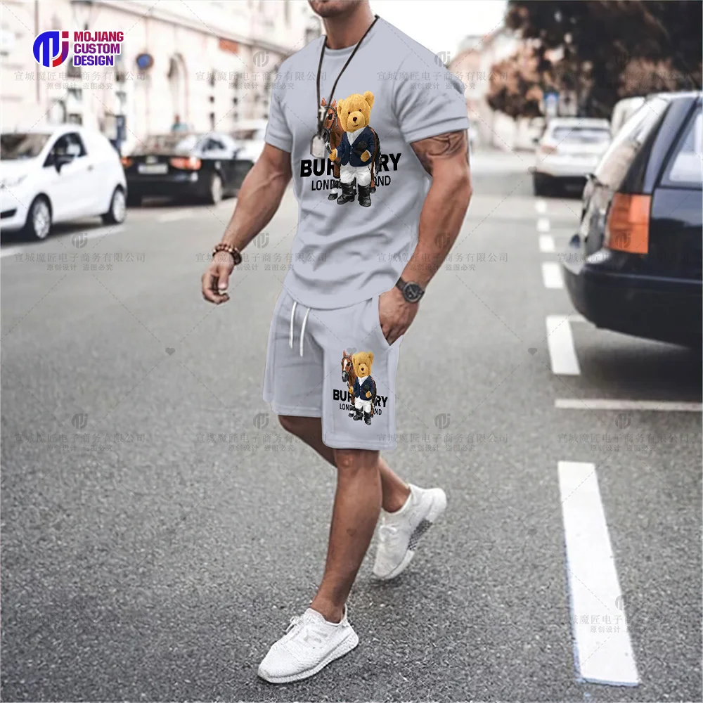 New Men's T-Shirt Set 2023 Luxury Brand High Quality Shorts Sportswear 2 Piece Set Fashion Print Summer Men's Streetwear