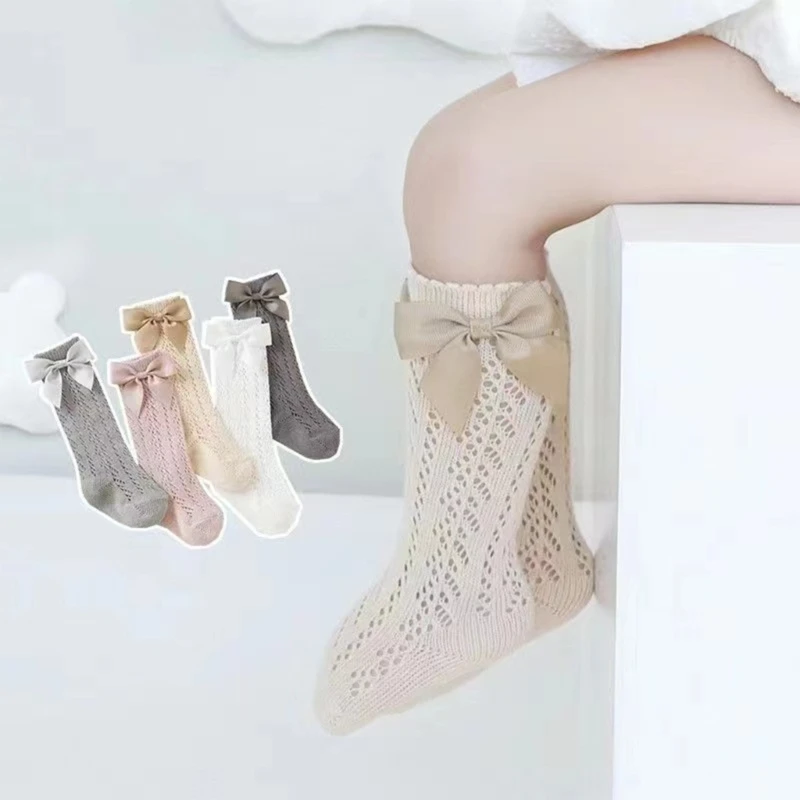 

Summer Baby Girls Socks Toddlers Bowknot Mid-length Sock Breathable Kid Knee High Mesh Socks Lace Stocking for 0-6Y