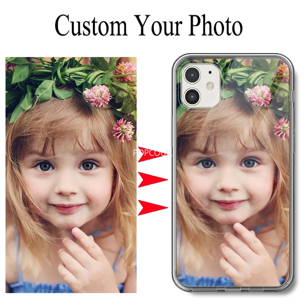 Customized Personalized Glass TPU Phone Case for IPhone 14 6 7 8 Plus 12 13 11 Pro XS MAX XR Cover Design DIY Picture Name Photo