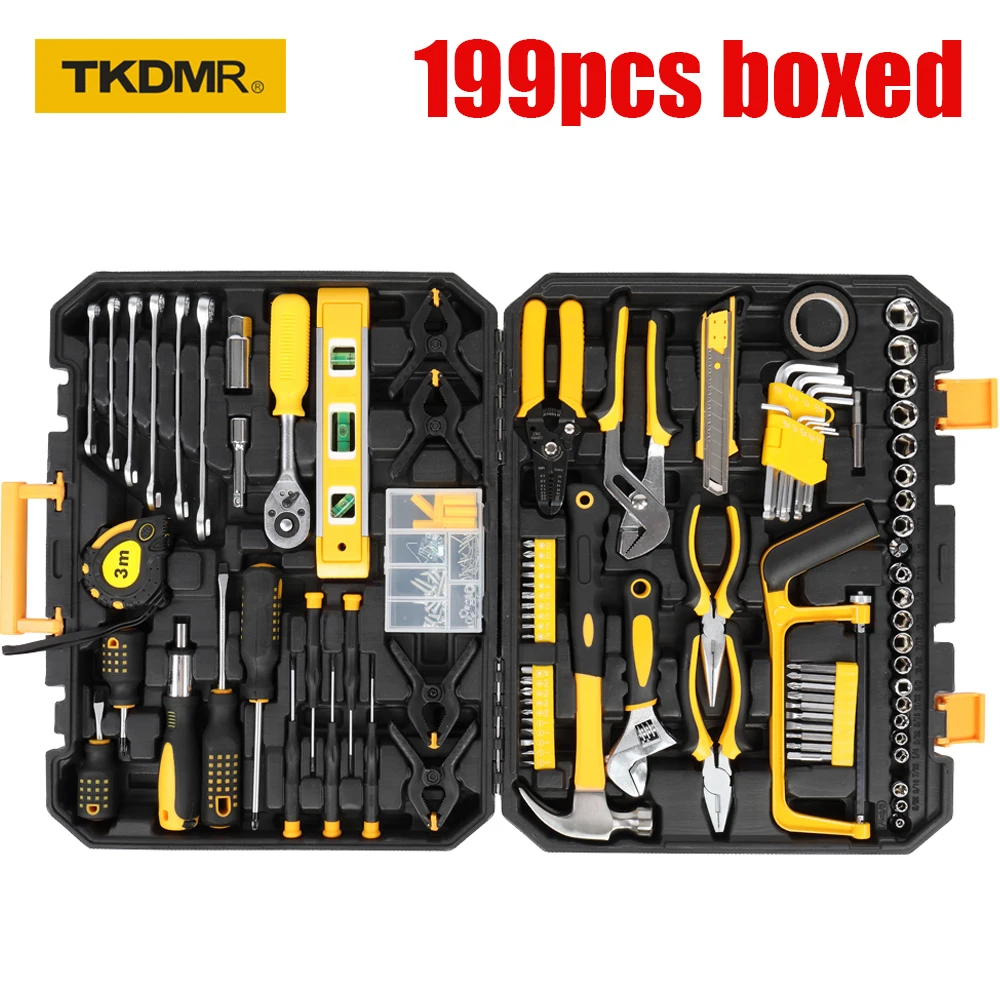 TKDMR 198/Pcs edc Woodworking Multi Home DIY Socket Wrench Auto Repair  Hand Tools Boxes Sets with Storage Case Screwdriver