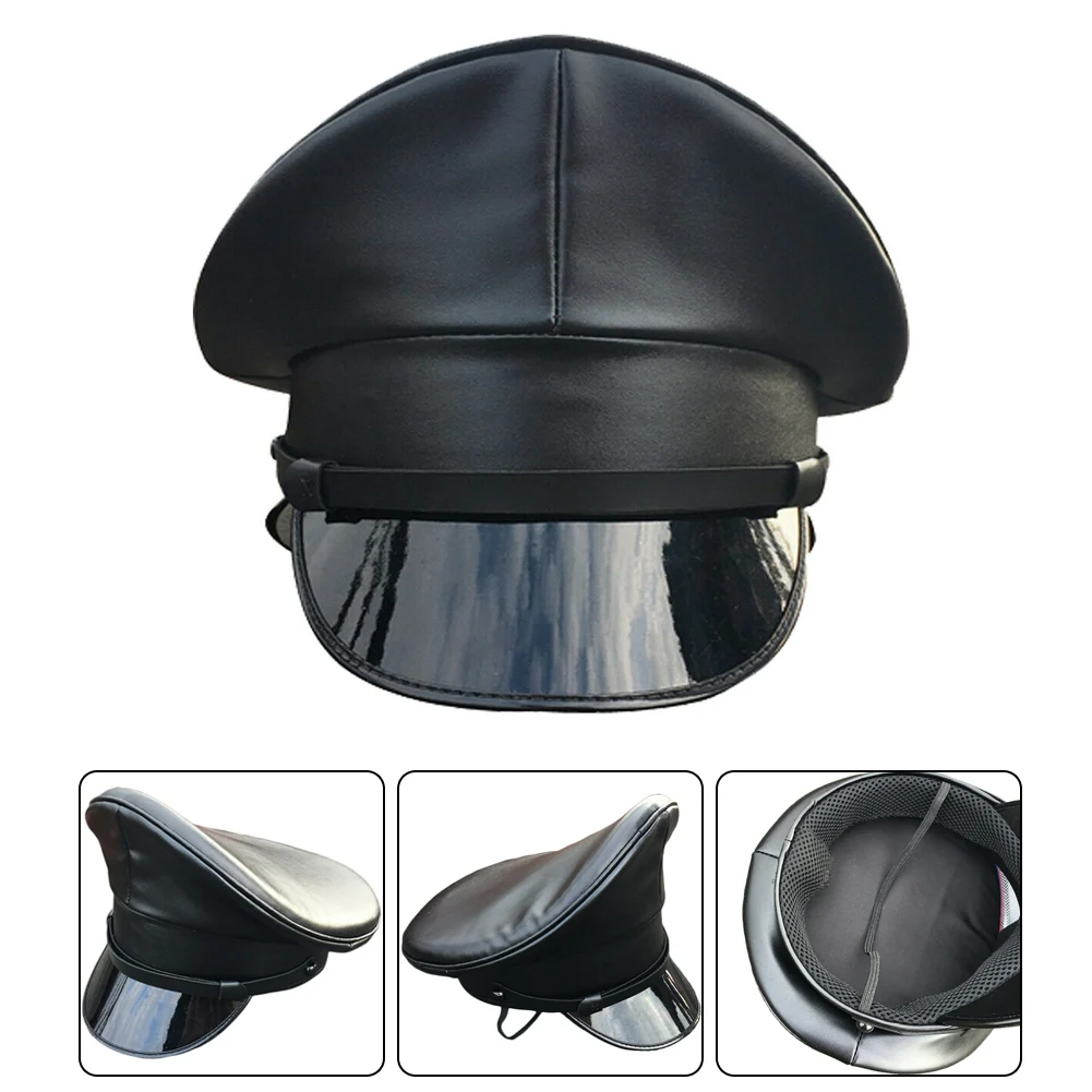 Фото Personality Women PU Leather Captain Cap Prom Performance Big Brimmed Hat Bar Cosplay Show Hat Beret Cap №4