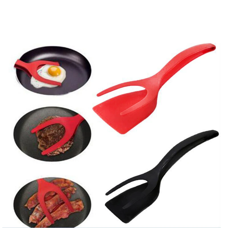 

Non Stick Spatula 2 In 1 Pancake Spatula French Fries Turners Egg Clamp Frying Steak Tongs Toast Omelet Clip Kitchen Accessories
