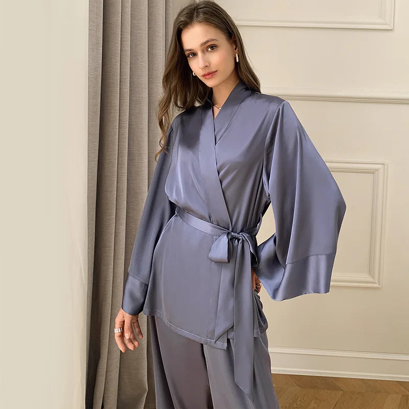 

2023 Women's Pajamas Set Solid Sleepwear Silk Like Casual Homewear V Neck Nightwear Simplicity Nightgown Femme пижама женская