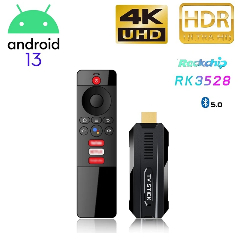 Android 13 Smart TV Stick RK3528 4K 8K HDR WIFI6 2 ГБ + 16 -совместимый медиа BT5.0 Voice Assistant черный ABS 1