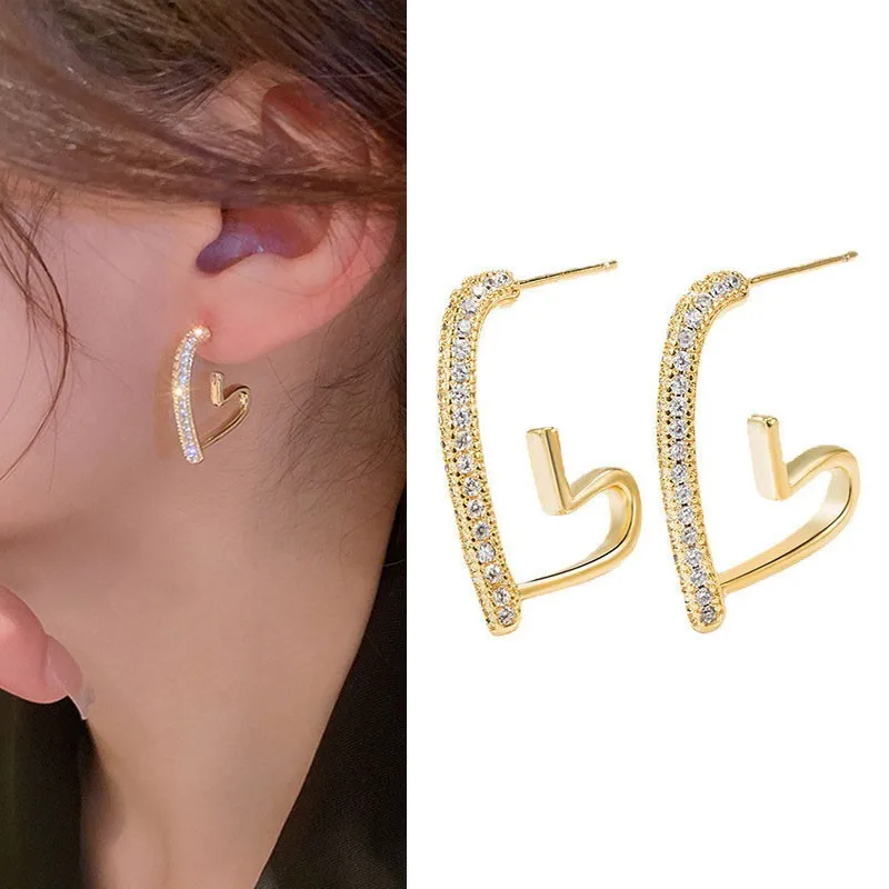 925 серебряные игольчатые корейские модные серьги в форме сердца с кристаллами