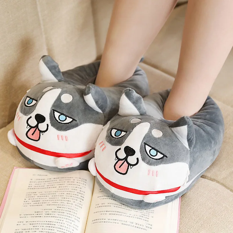 

Winter House Women Fur Slippers Soft Memory Foam Sole Cute Cartoon Fox Bear Bedroom Ladies Fluffy Slippers Couples Plush Shoes