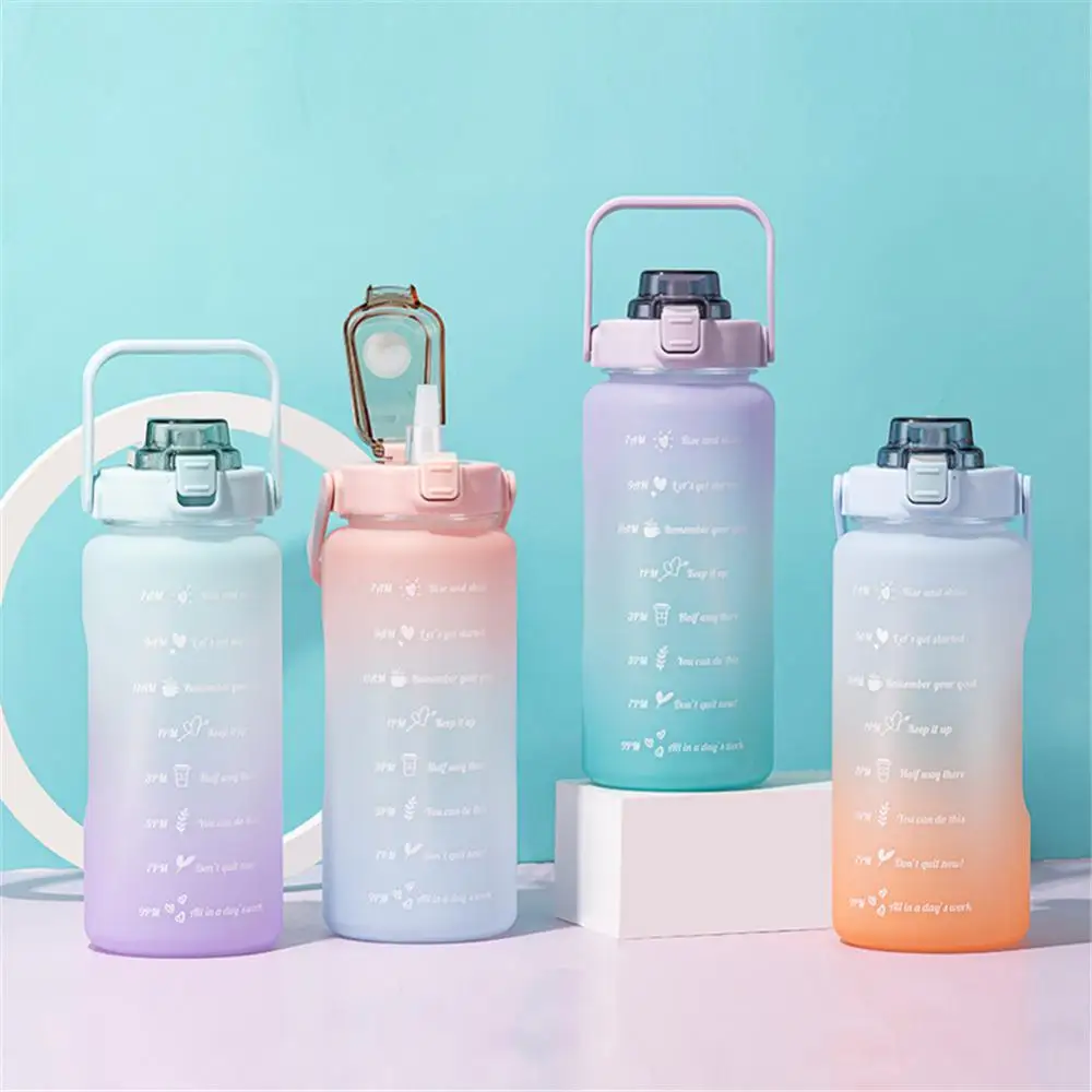 

Straw Cup Pp One-button Spring Cover Leak-proof Sealed Portable Fitness Equipment Sports Bottle 2000ml Large Capacity Water Cup