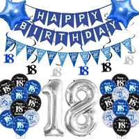funmemoir black gold navy blue 18th birthday balloons decorations happy birthday banner number 18 foil balloon hanging swirl kit