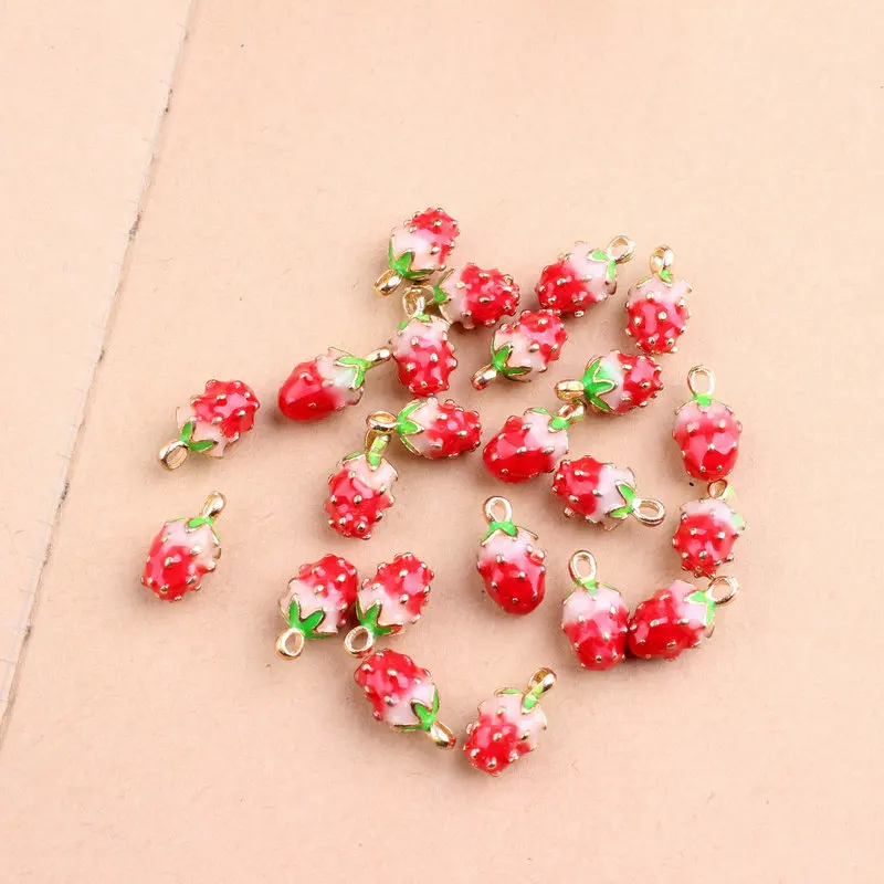 

10pcs Dripping Alloy Three-dimensional Strawberry Bracelet Pendant Accessories 7*13mmHandmade Earrings Necklace Pendant Material