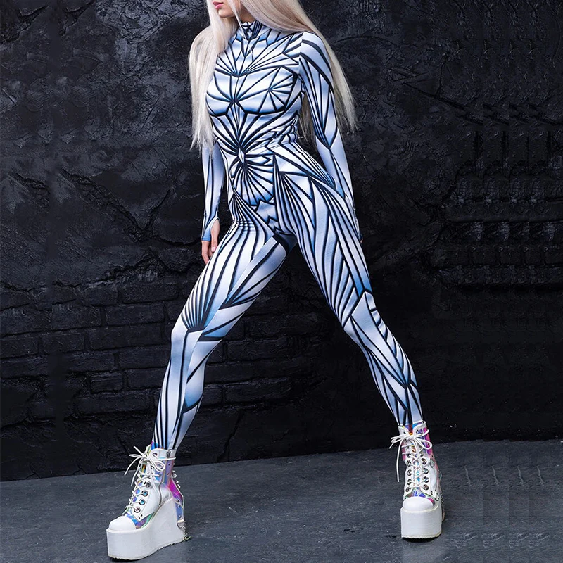 

Zawaland Jumpsuits for Woman Crystal Damage Costume Black Mirror Art Print Zentai Bodysuit Girl Holiday Party Cosplay Outfit