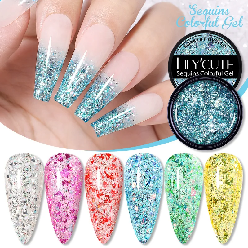 

Soak Off UV Gel Sequins Nail Polish Nail Varnishes Glitter Glue Laser Manicure Semi Permanent DIY Dazzling Flashing Nail Decor