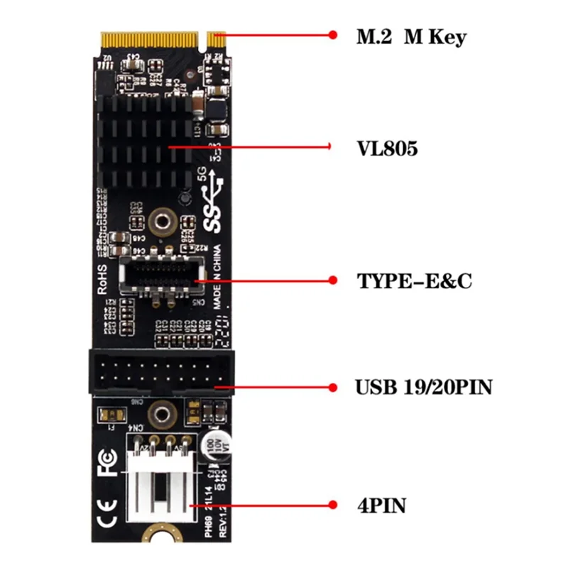 5Gbps разъем USB 3.1 Type-E для передней панели и адаптер NVME NGFF M-Key Express Card VL805 2.0 для материнской платы.