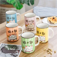 lucky cat water cup ceramic mug japanese cartoon high capacity home kitchen office water ware drinkware 400ml coffee tea cup