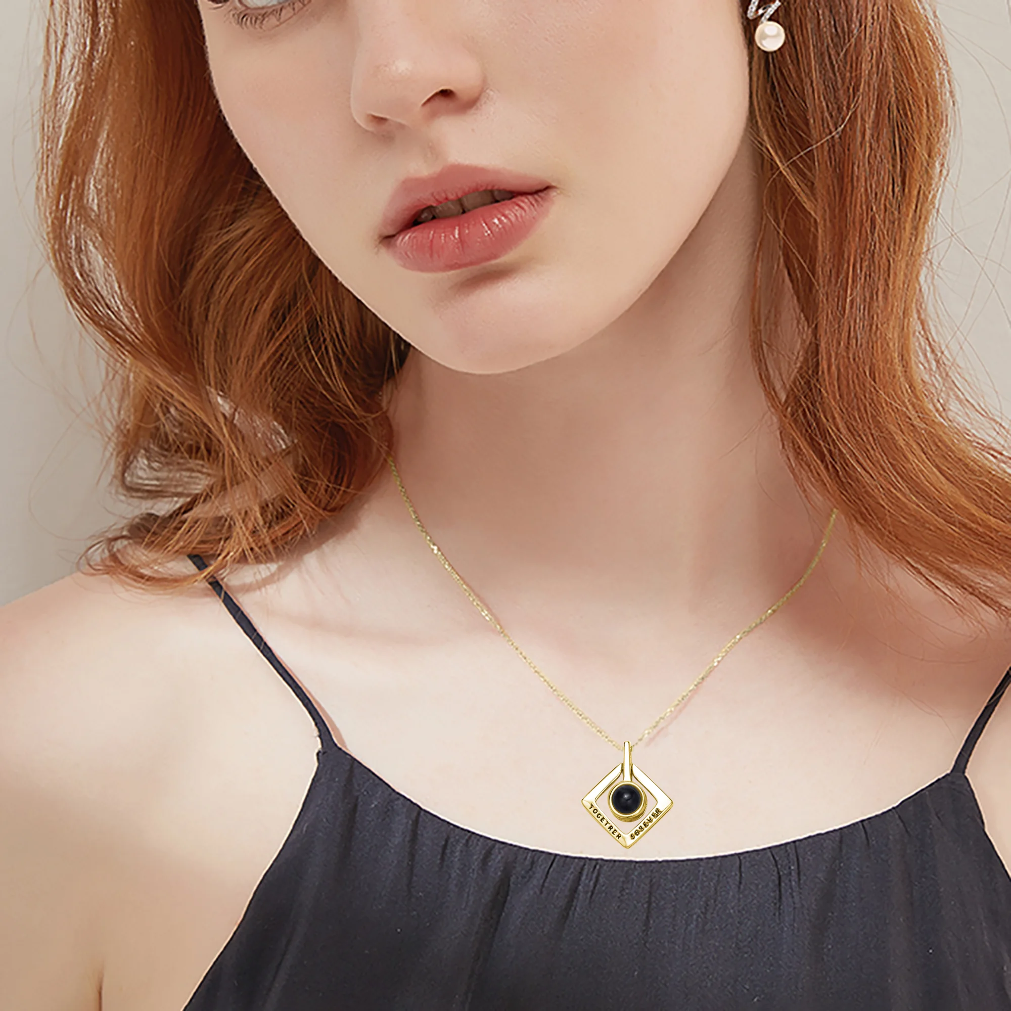 Customized Projection Necklace Personalized Photo Necklace block Shaped Pendant Necklace Projection Gift 925 Sterling Silver  Mo