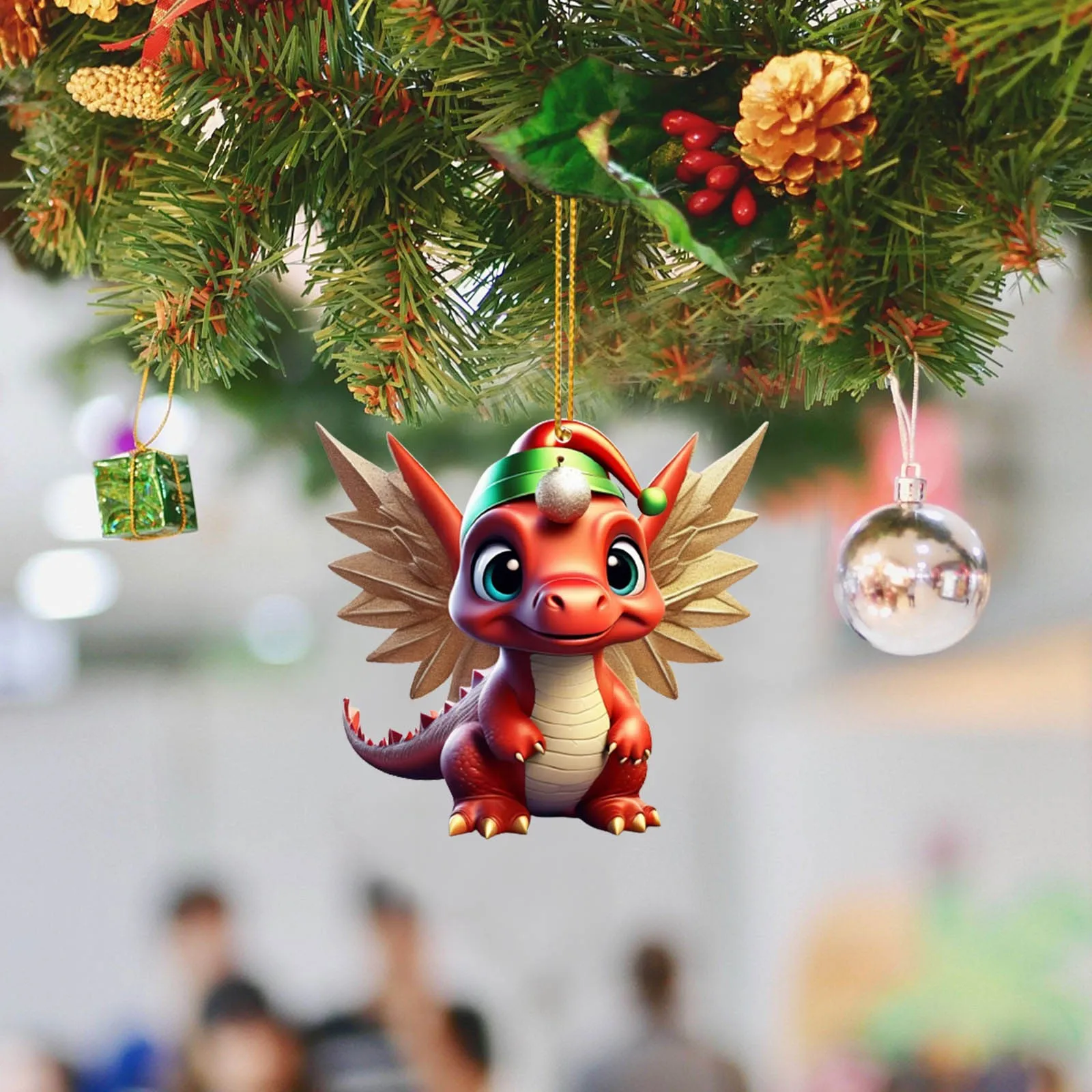 2D Акриловый мультяшный динозавр рождественская елка кулон рождественский милый
