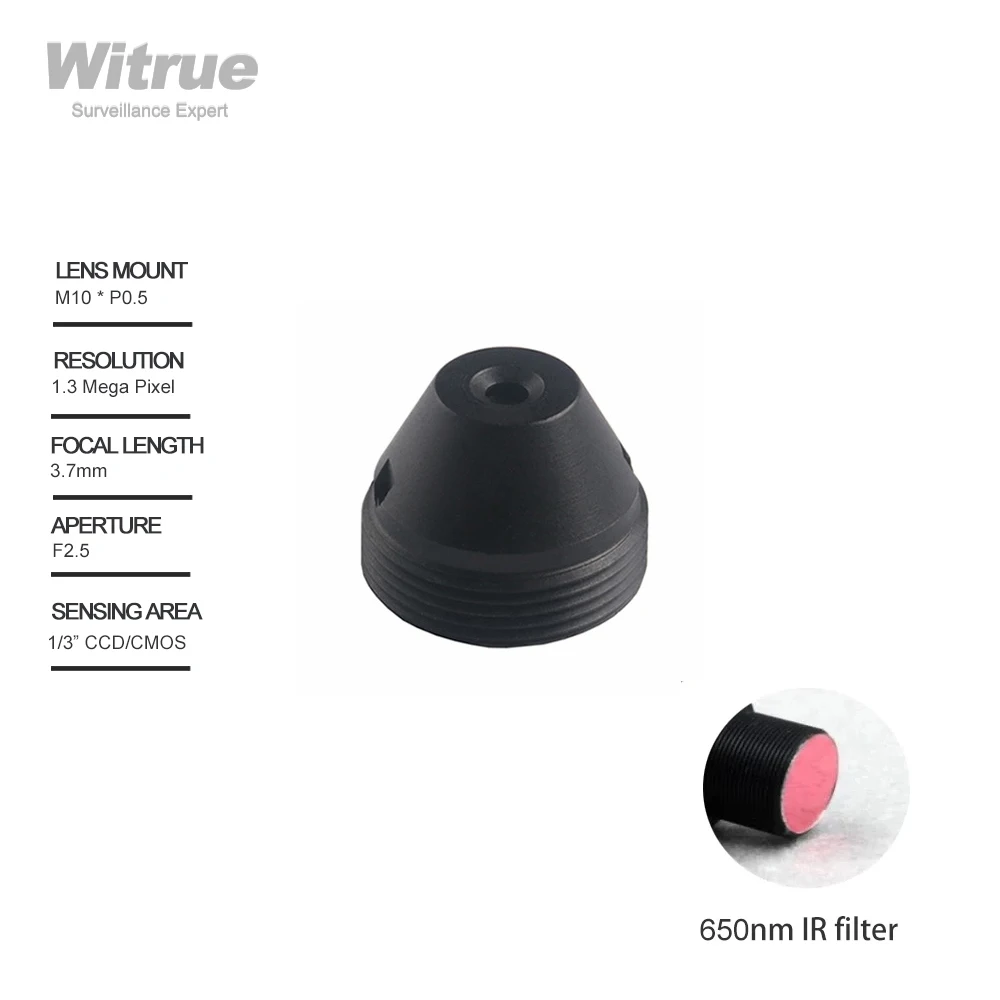 

Witrue Pinhole Camera Lens 3.7mm M10 X P0.5 Mount 1.3 Megapixel 1/3" F2.5 with 650nm IR Filter for Mini Security Cameras