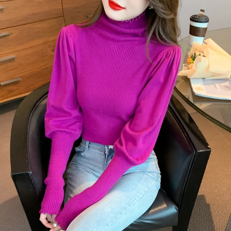 

Женские вязаные свитера, сезон зима 2022, кашемировый пуловер, облегающие Корейские осенние Джемперы, модная одежда с длинным рукавом, высоки...